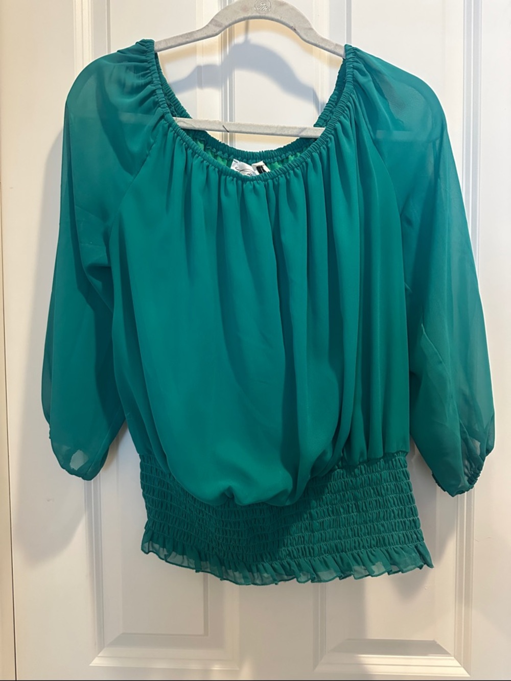 Colleen Lopez collection Green Off-Shoulder Peasant Blouse - Women